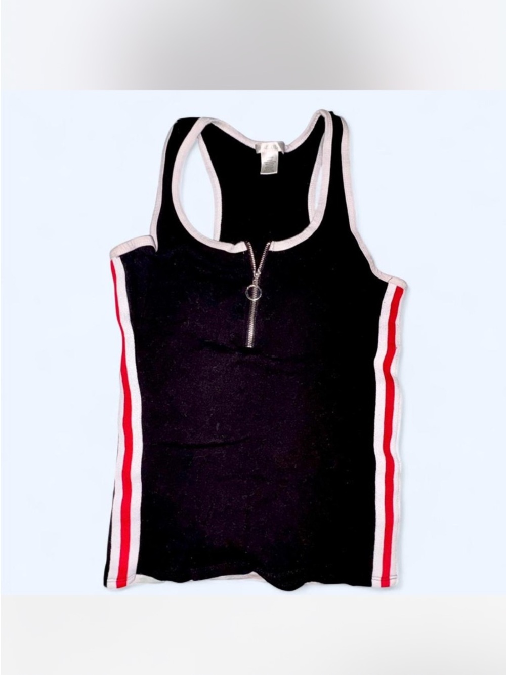Black with red and white striped tank top